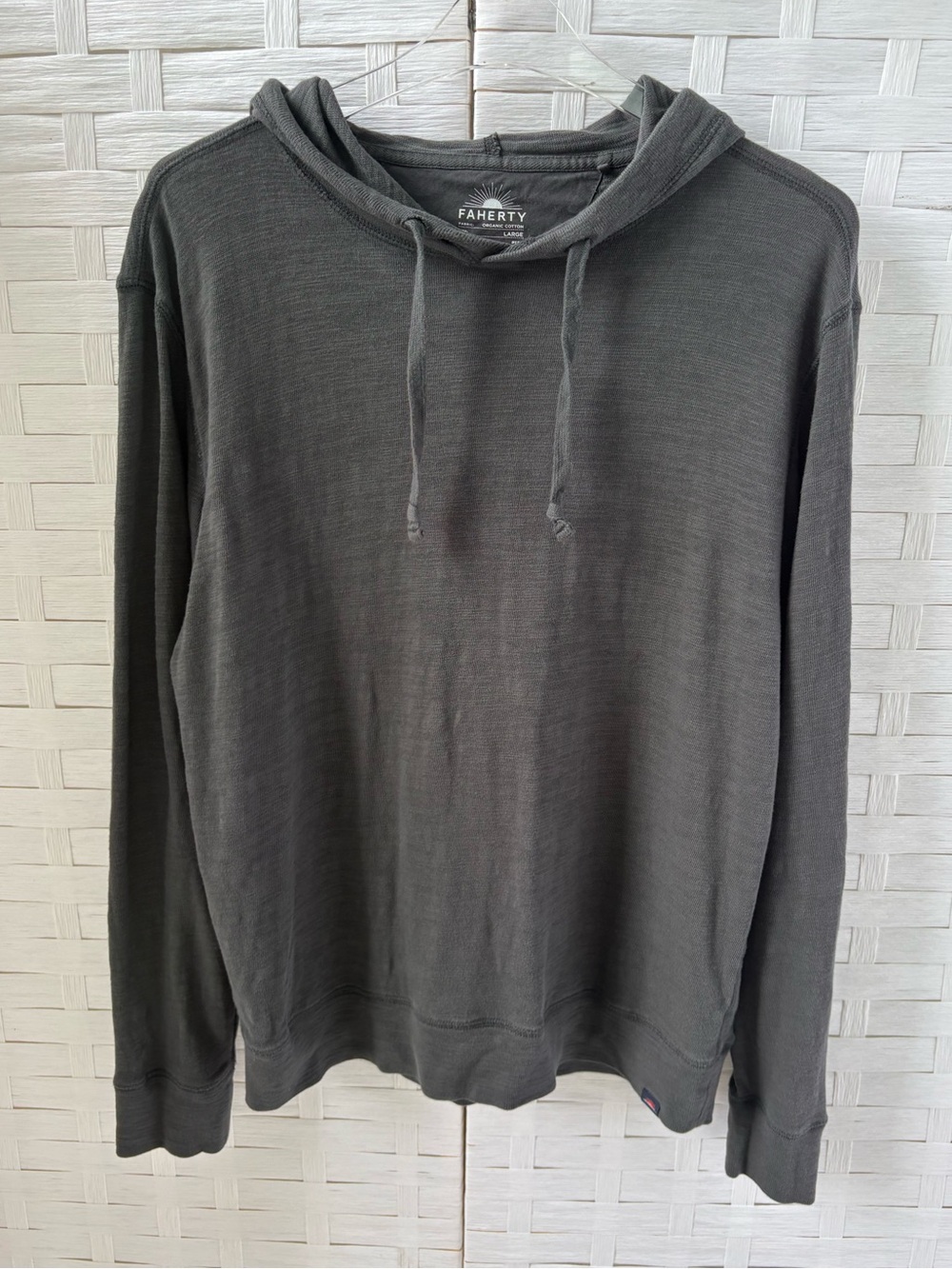 Faherty Men’s Large Gray Lightweight Slub Knit Pullover Hoodie Organic Cotton